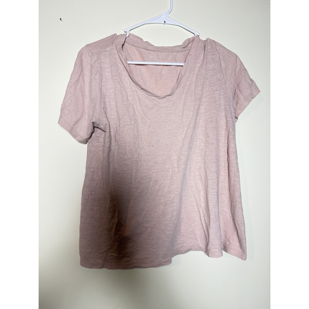 Eileen Fisher Blush Small Cotton Blend Neutral Tee Scoop Neck Basic Minimalist